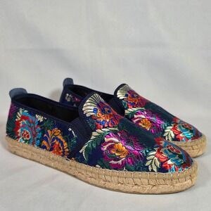 Fabiolas Floral Embroidered Navy Women 39 Espadrille Flat Boho Artisan Whimsical